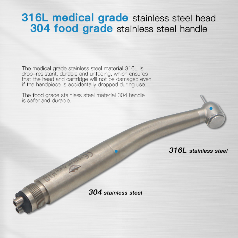 Stainless Steel Material Water-Air Separation Antisuction Dental Turbina Speed Mini Head Handpiece With Fiber Optic 4