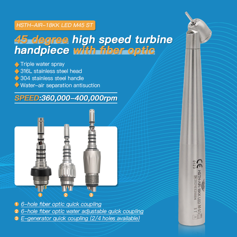 HSTH-AIR-18KK 304 Stainless Steel Dental 45 Degree Led High Speed Handpiece 2