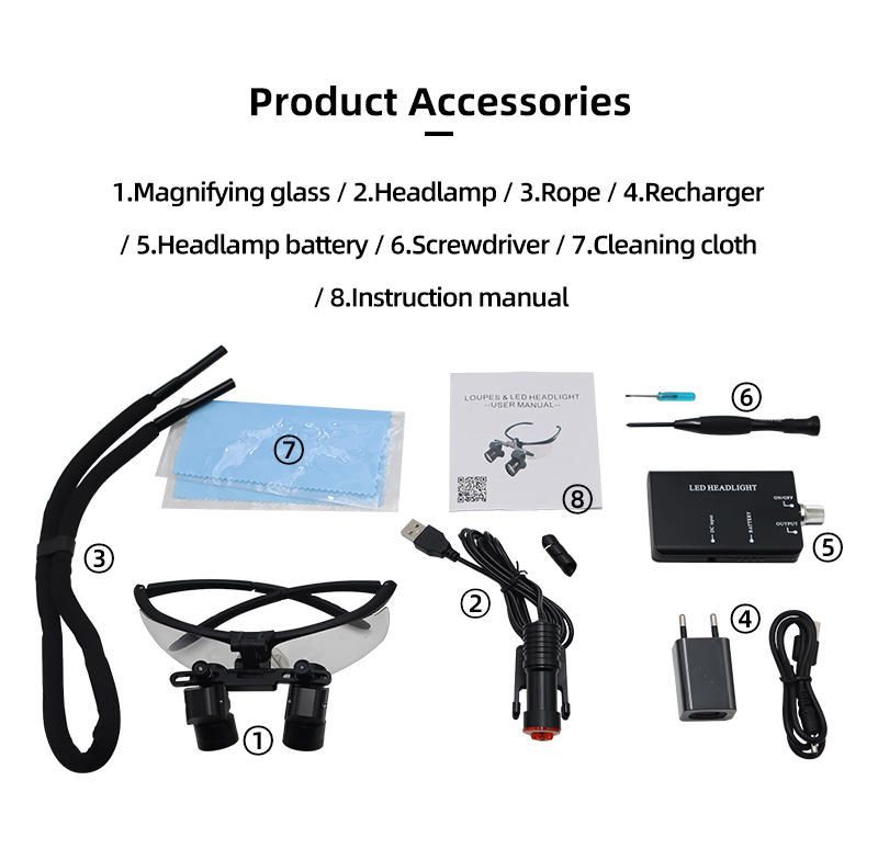 TKLP-028 Dental Loupes & Head LED Spotlight medical head mounted magnifying lens lamp, oral microsurgery glasses- TK 11