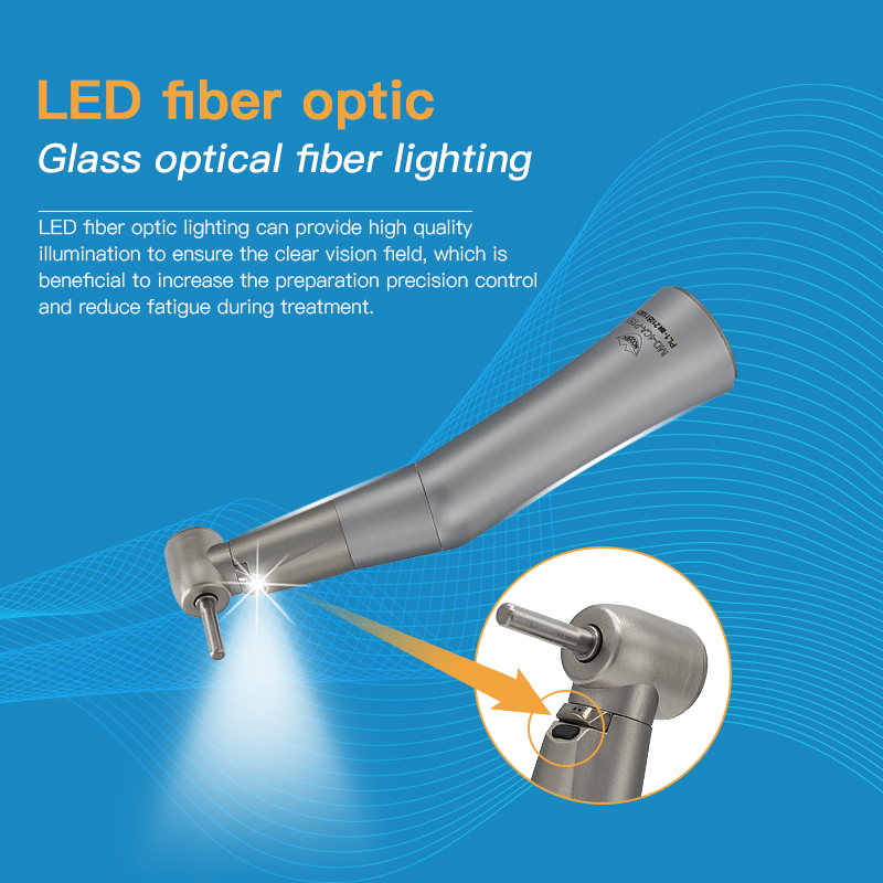 Modern 1:1 Fiber Optic Contra Angle Dental Low Speed Electric Handpiece With LED Push Button/ Push Latch Head 4