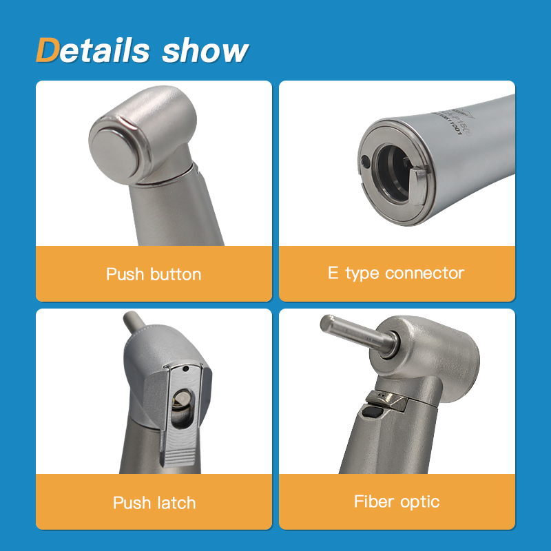 Modern 1:1 Fiber Optic Contra Angle Dental Low Speed Electric Handpiece With LED Push Button/ Push Latch Head 3