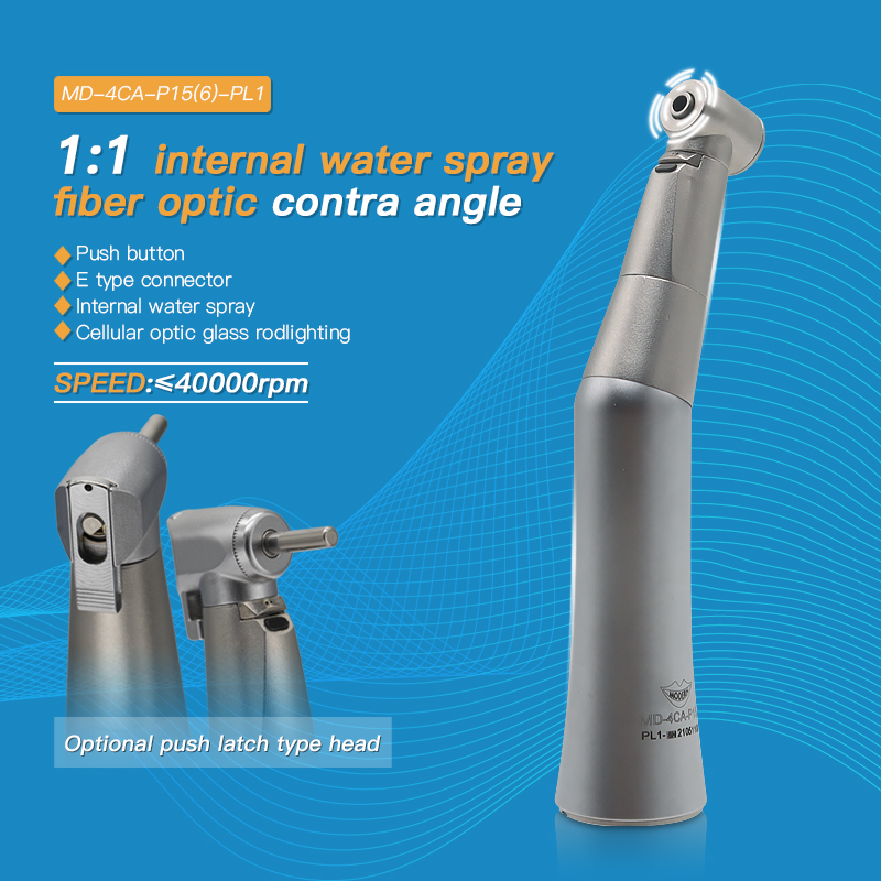 Modern 1:1 Fiber Optic Contra Angle Dental Low Speed Electric Handpiece With LED Push Button/ Push Latch Head 2