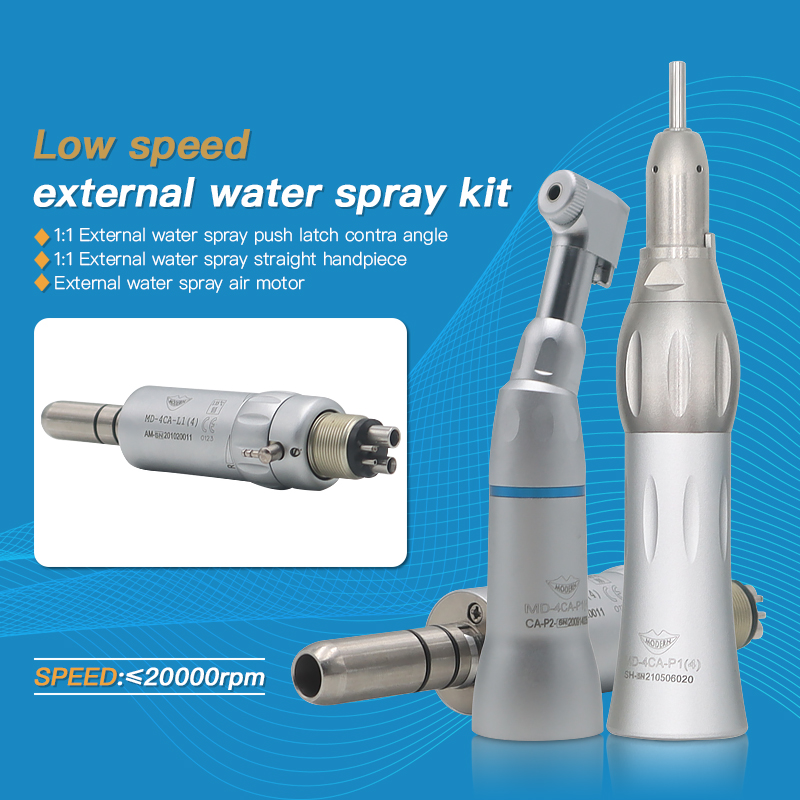 Dental Low Speed Handpiece 1:1 Contra Angle External Spray Air Motor Kit Direct Drive Micromotor Handpiece Polisher 2