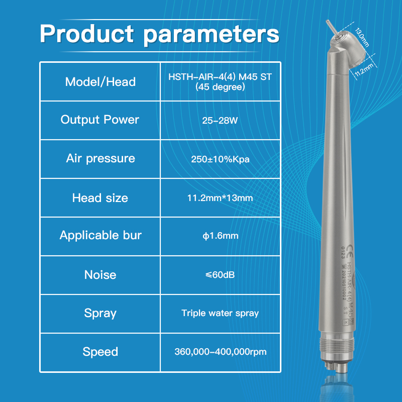 Modern Stainless Steel Material Dental High Speed Surgical Handpiece 45 Degree 5