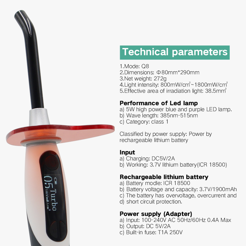 Q8 Dental LED Composite Resin Curing Light Unit Dental Cure Lamp 7