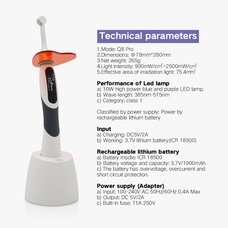 Dental Equipments Composite Resin Cure Q8 Pro LED Curing Lamp Dental Light Curing Machine 8
