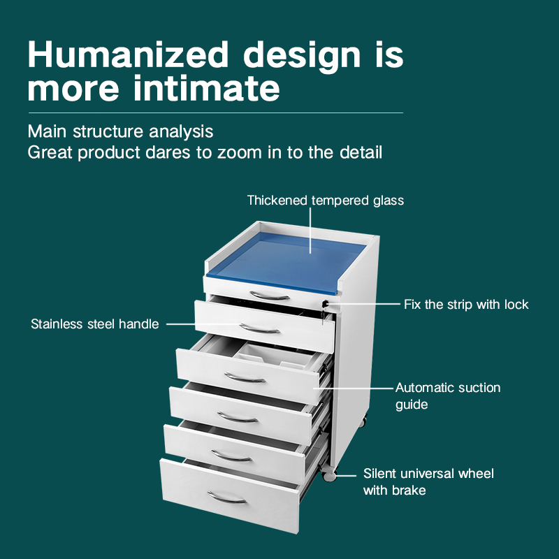 Mobile portable dental instrument dental furniture stainless steel cabinet with drawers 4