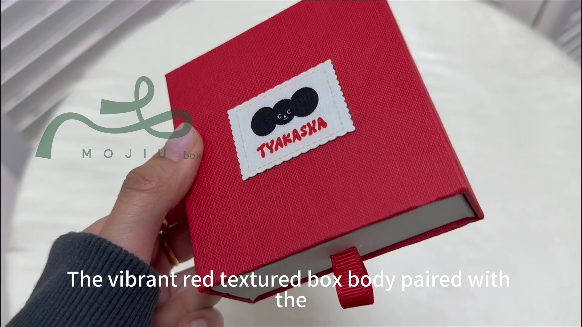 Woven Label Red Textured Drawer Jewelry Box Cardboard Liner Earring Ring Organizer Mojiu Packaging 1