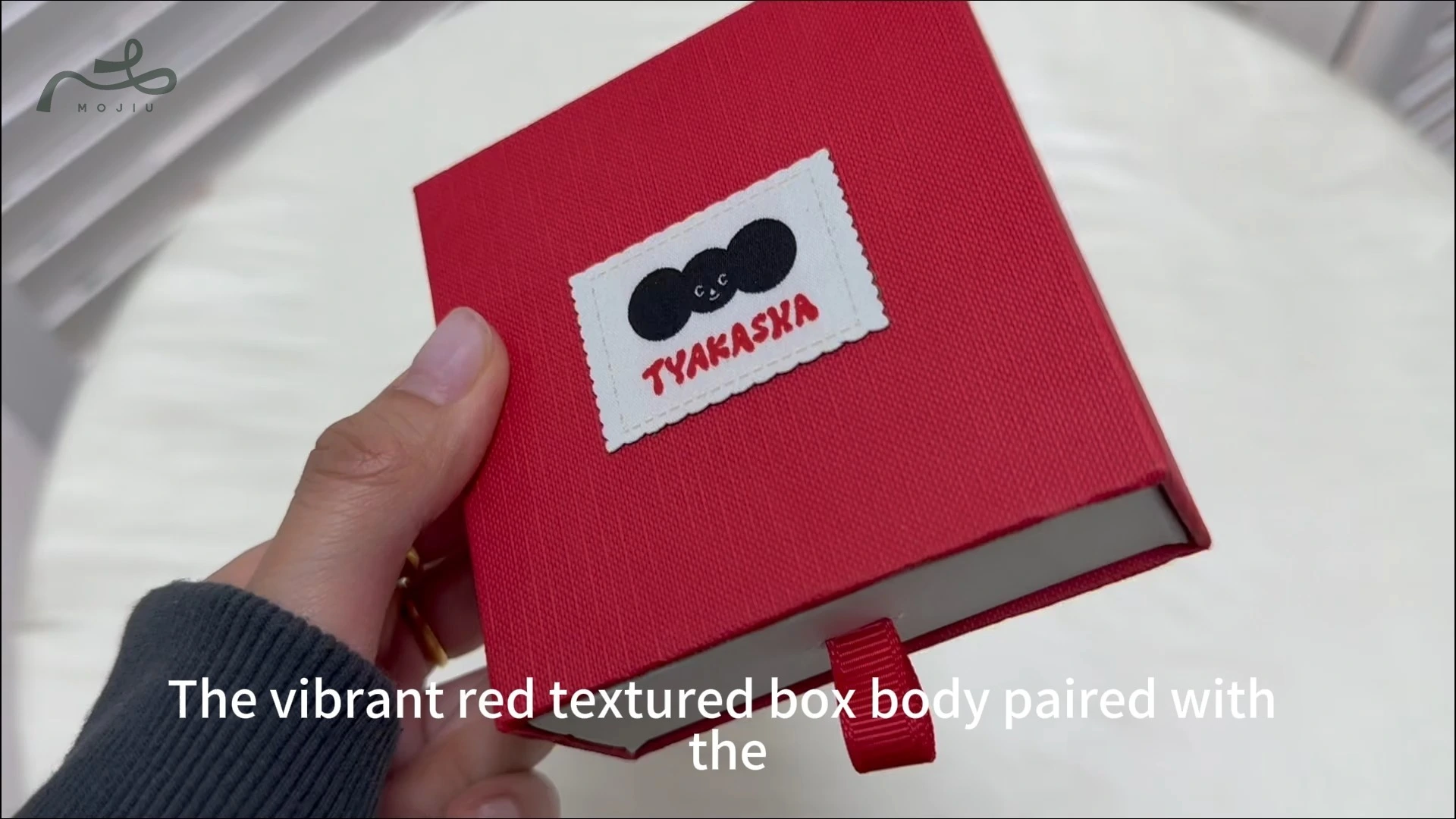 Woven Label Red Textured Drawer Jewelry Box Cardboard Liner Earring Ring Organizer Mojiu Packaging 1