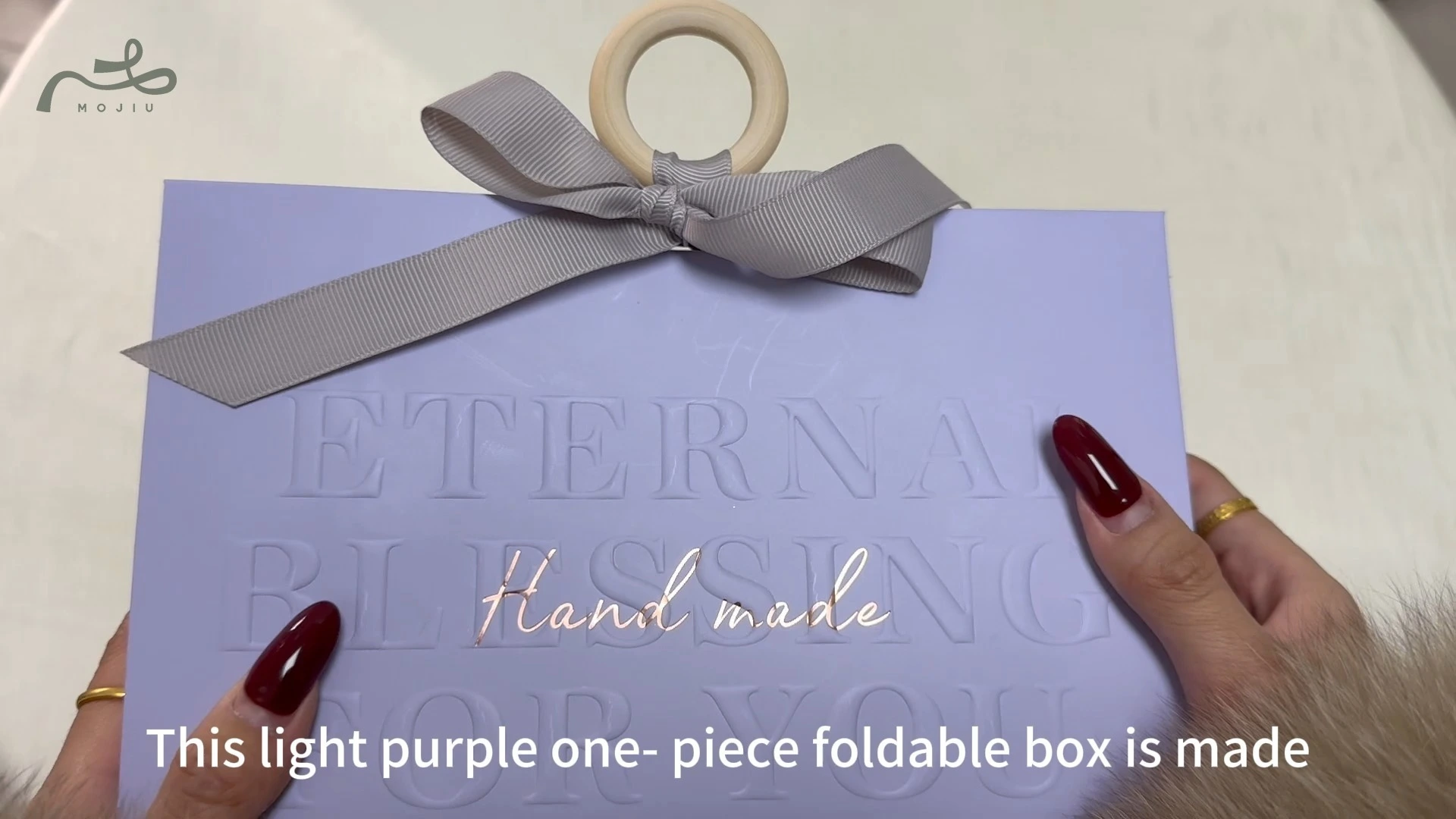 Light Purple Foldable Box Thickened Cardboard, Embossed, Rose Gold Logo, Multi-Occasion Gift Box Mojiu Packaging 1