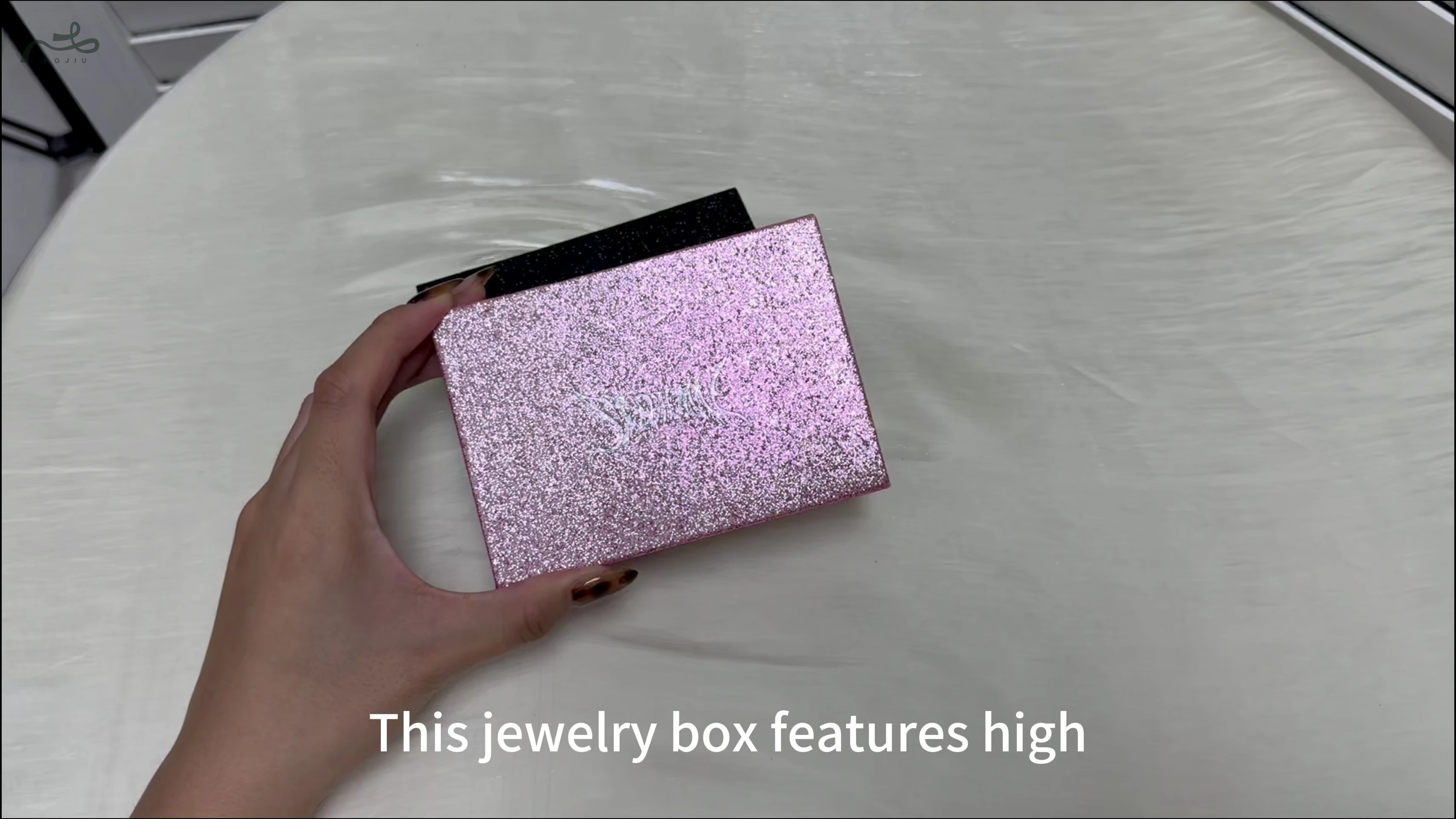 Pink Glitter Jewelry Box Flip Magnetic Velvet Protection Scratch & Oxidation Resistant Mojiu Packaging 1