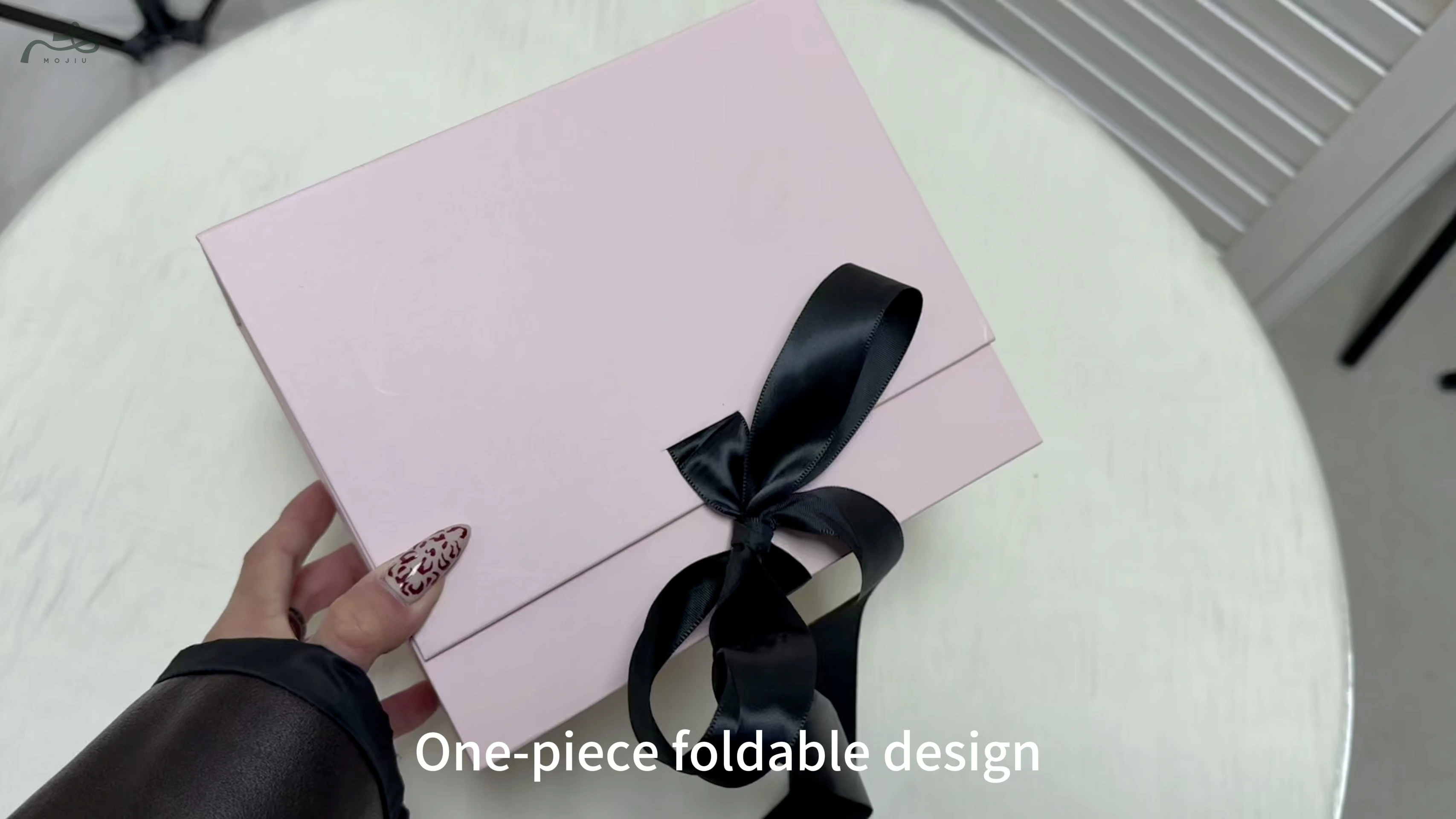 Pink Folding Gift Box with Ribbon, Empty Box for Wedding & Birthday, Premium Packaging, Mojiu Packaging 1