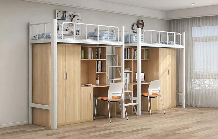 Multi-functional bed with wardrobe, bookshelf and desk for university collective accommodation 1