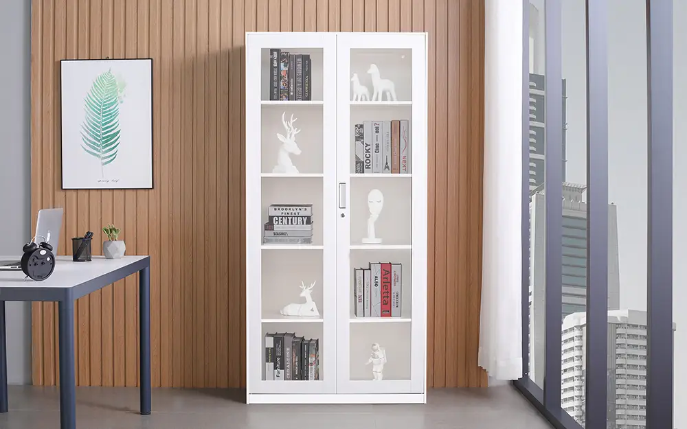 Full-Glass Double-Door Filing Cabinet with Adjustable Shelves Layer 1