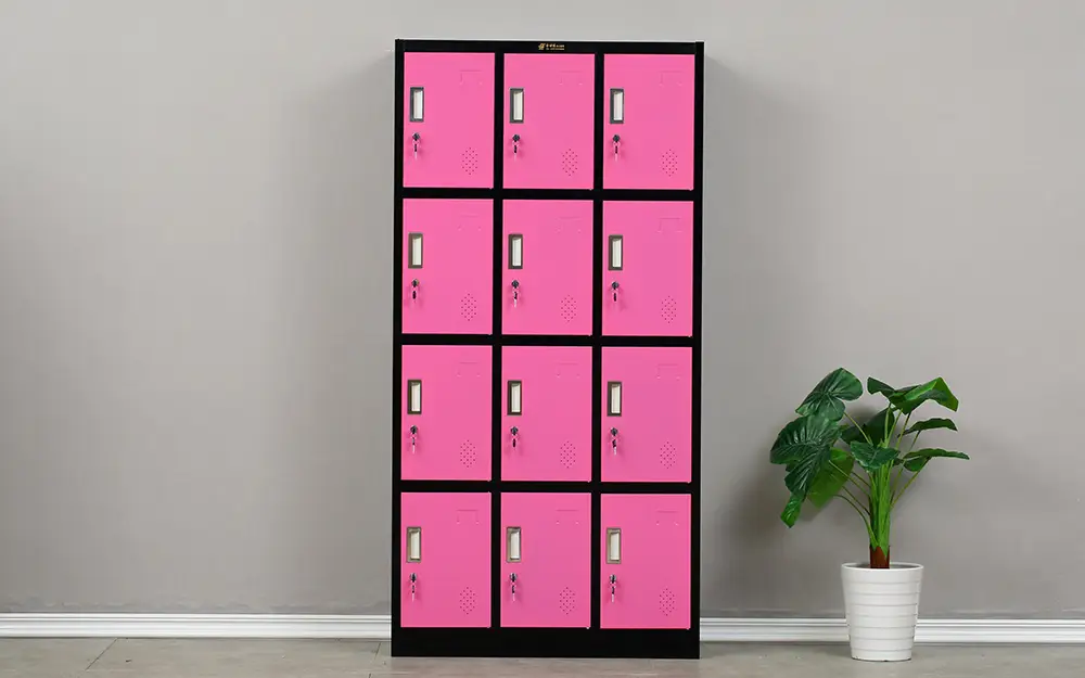 12 pink metal lockers with locks, black frame, girlish style 1