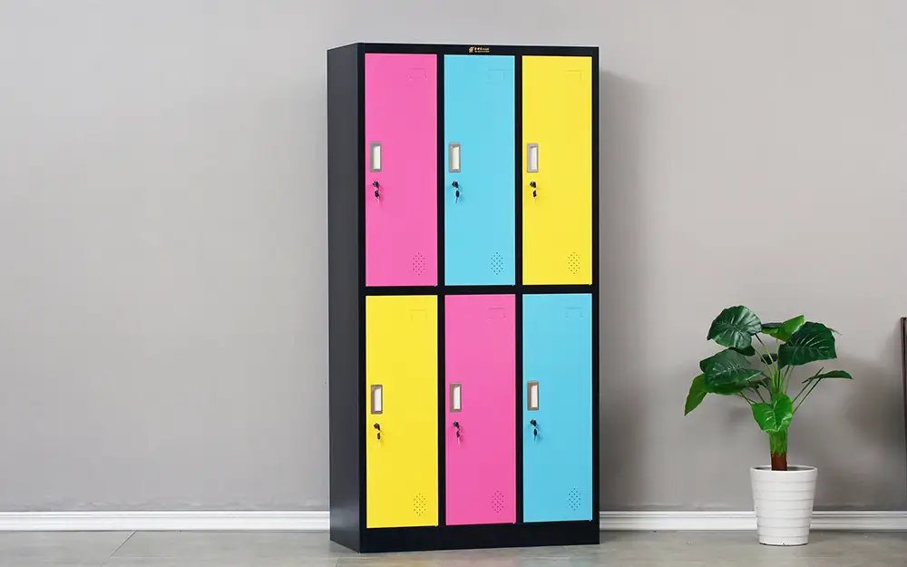 Colorful six-door metal locker with lock, suitable for gyms, dormitories and changing rooms 1
