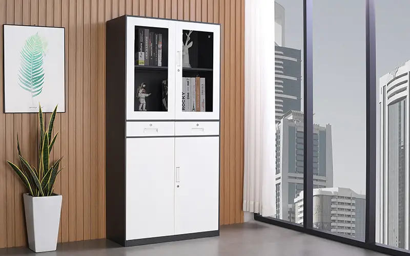 Black and white two-color metal locker with lock - office and dormitory storage cabinet 1