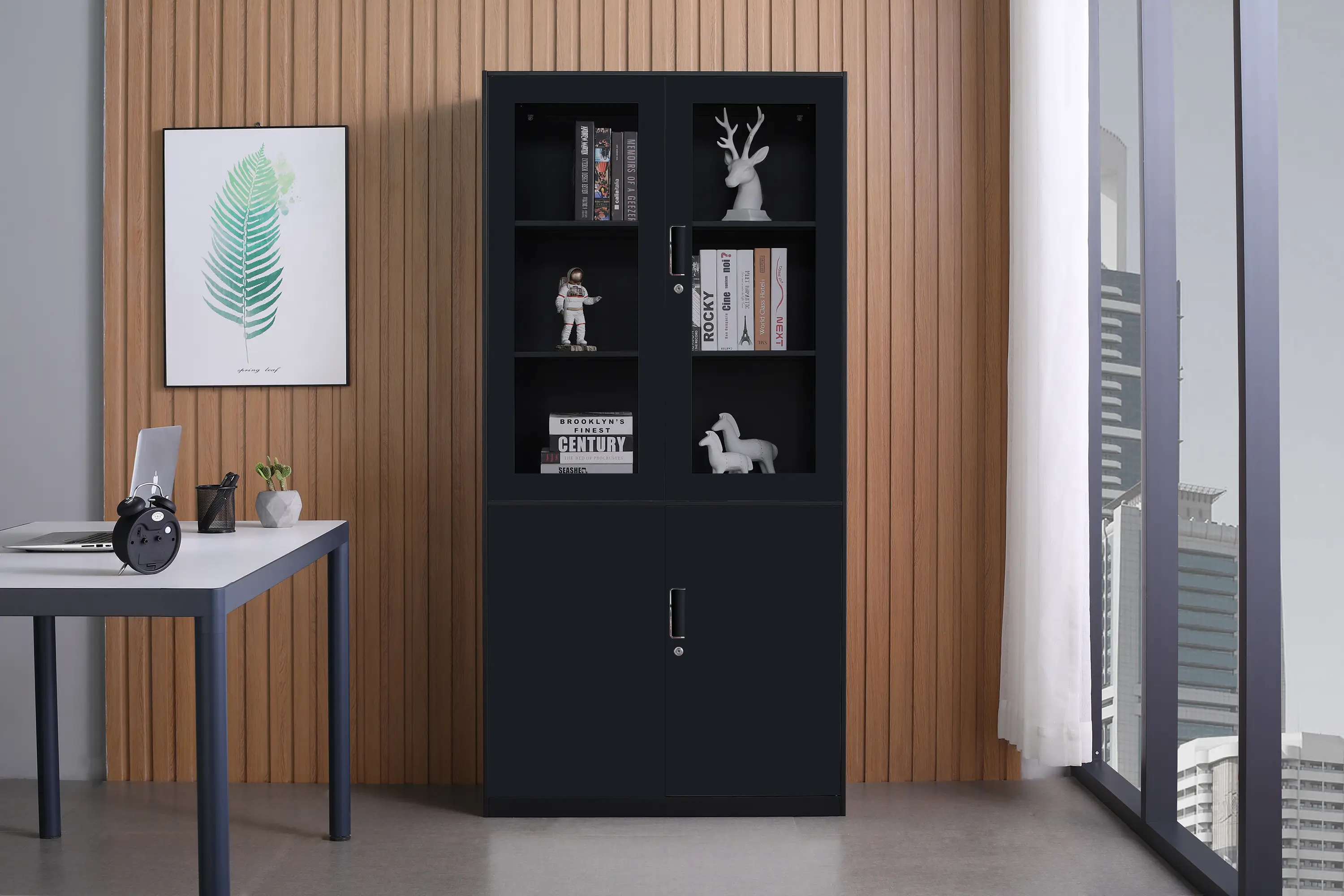 Black metal lockable multi-functional storage filing cabinet, suitable for office, study, and dormitory use 1