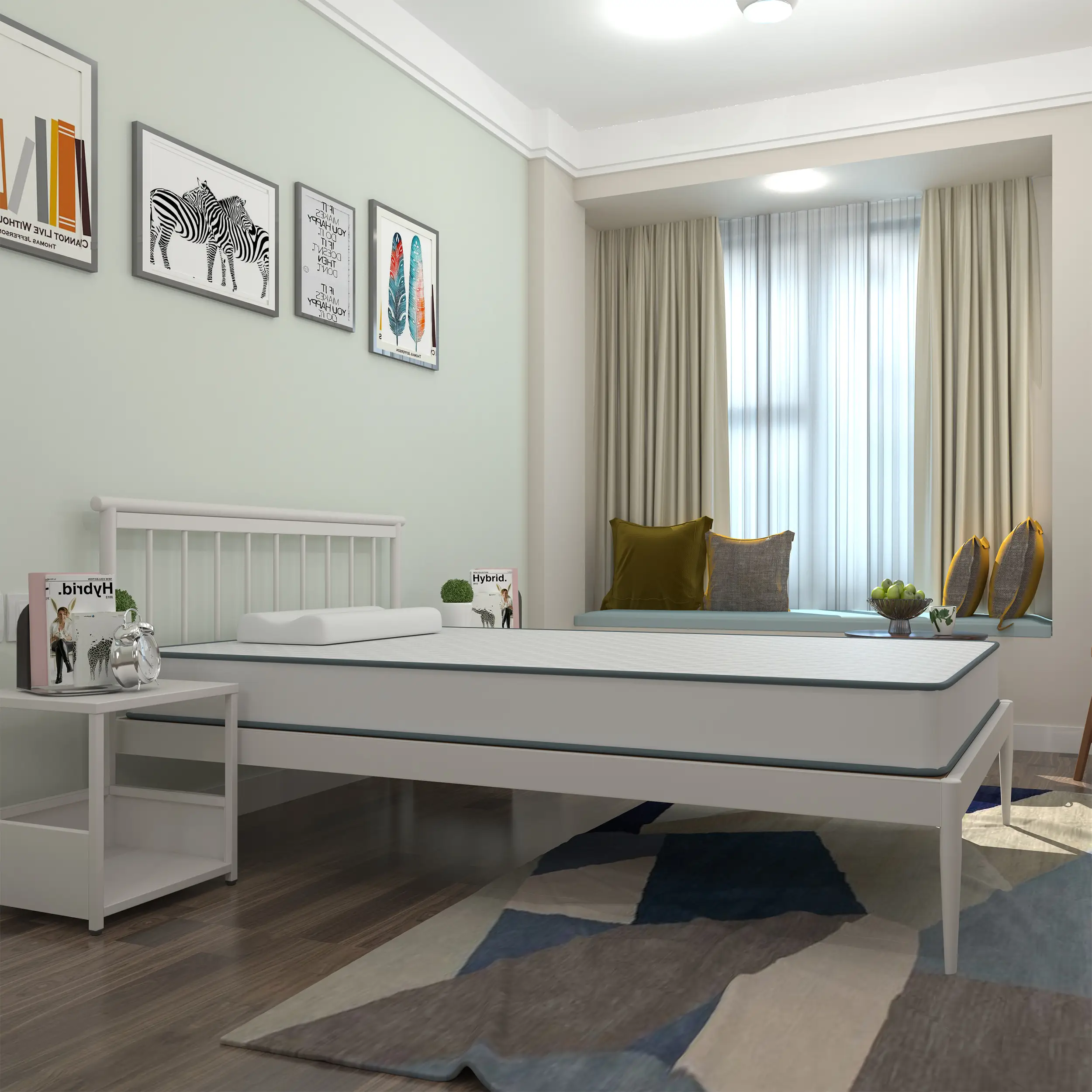 Simple White Single Bed + Nightstand Set - Modern Style Bedroom Furniture Combination for Rental Homes 1