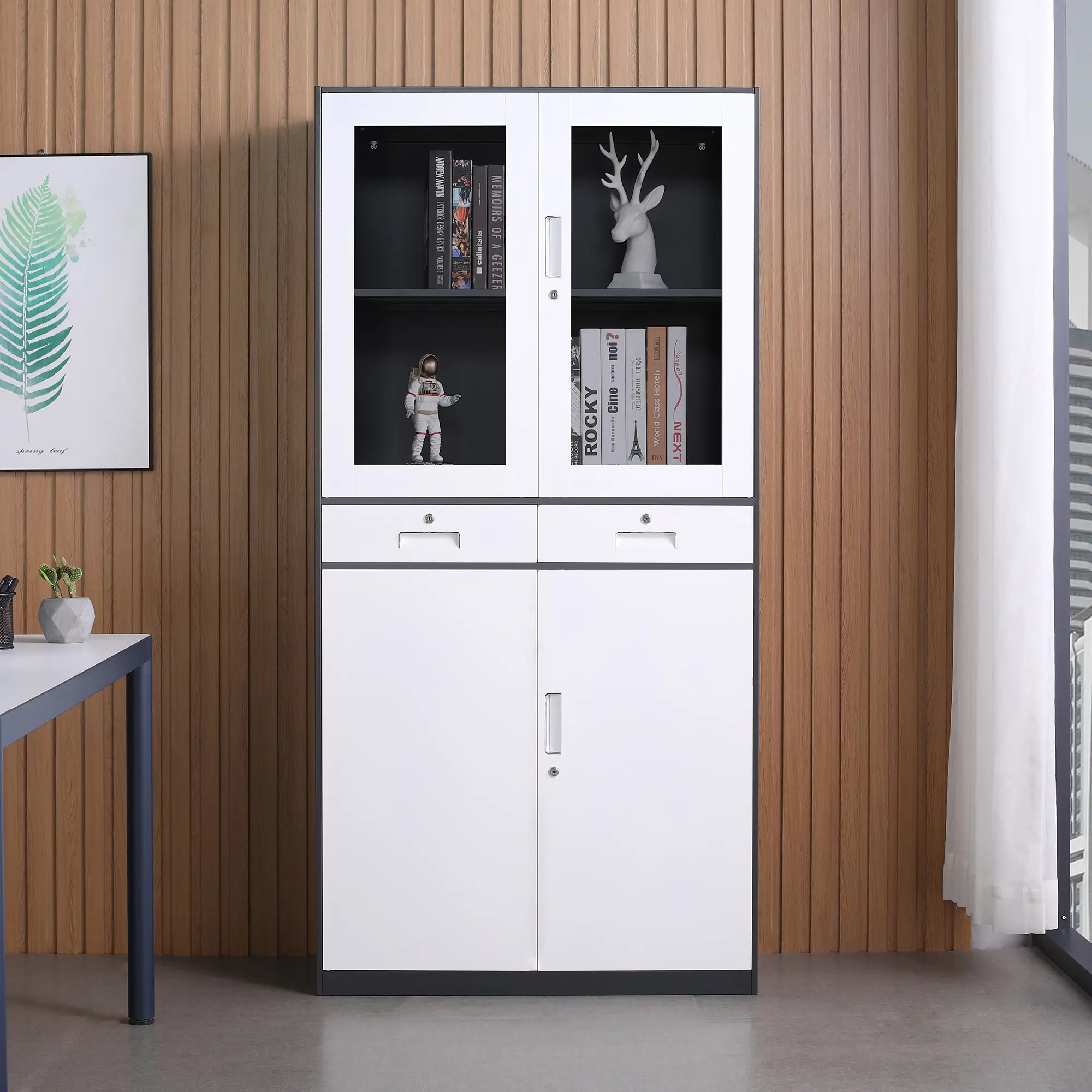 Glass display + drawer + closed cabinet: Office and study storage cabinet 1