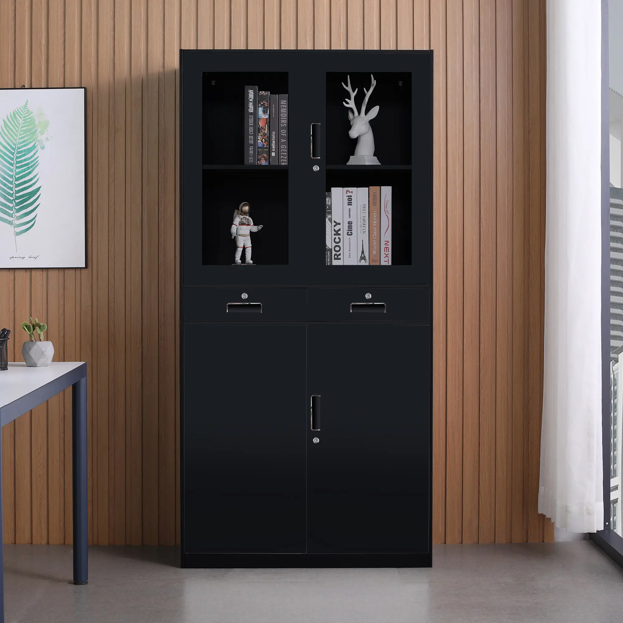 Black metal lockable multi-functional storage filing cabinet, suitable for office, study, and dormitory use 1