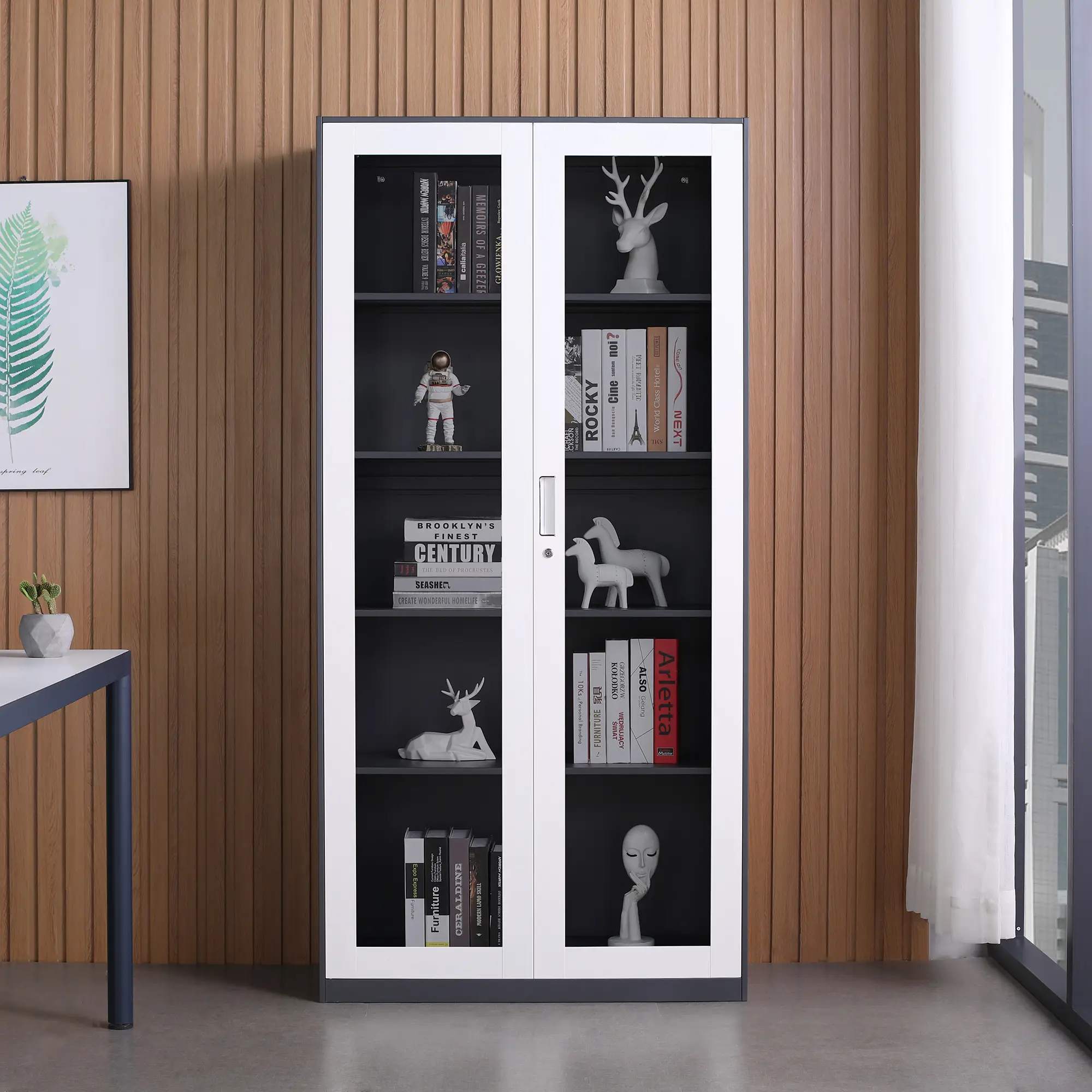Double-door full glass multi-layer storage cabinet, minimalist style office and study room display and storage cabinet 1
