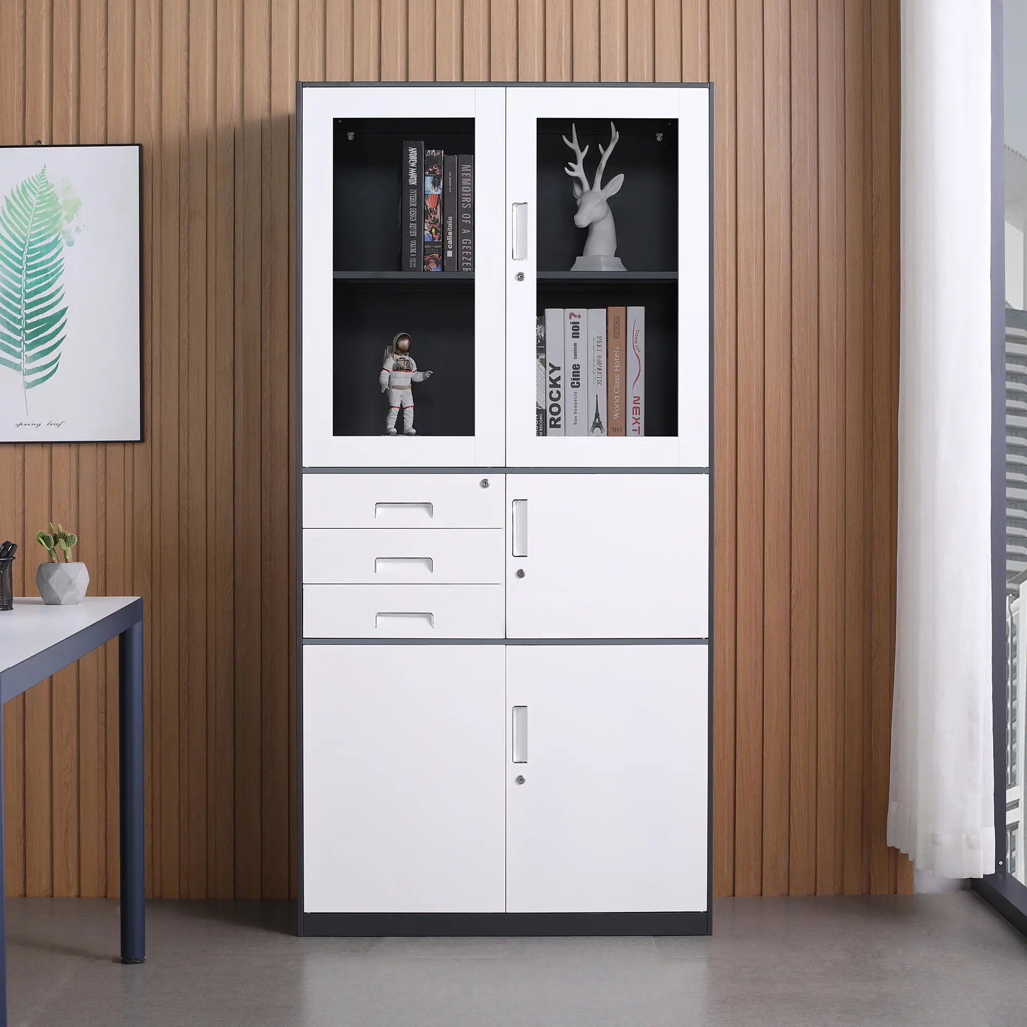 Black and white two-color metal locker with lock - office and dormitory storage cabinet 1