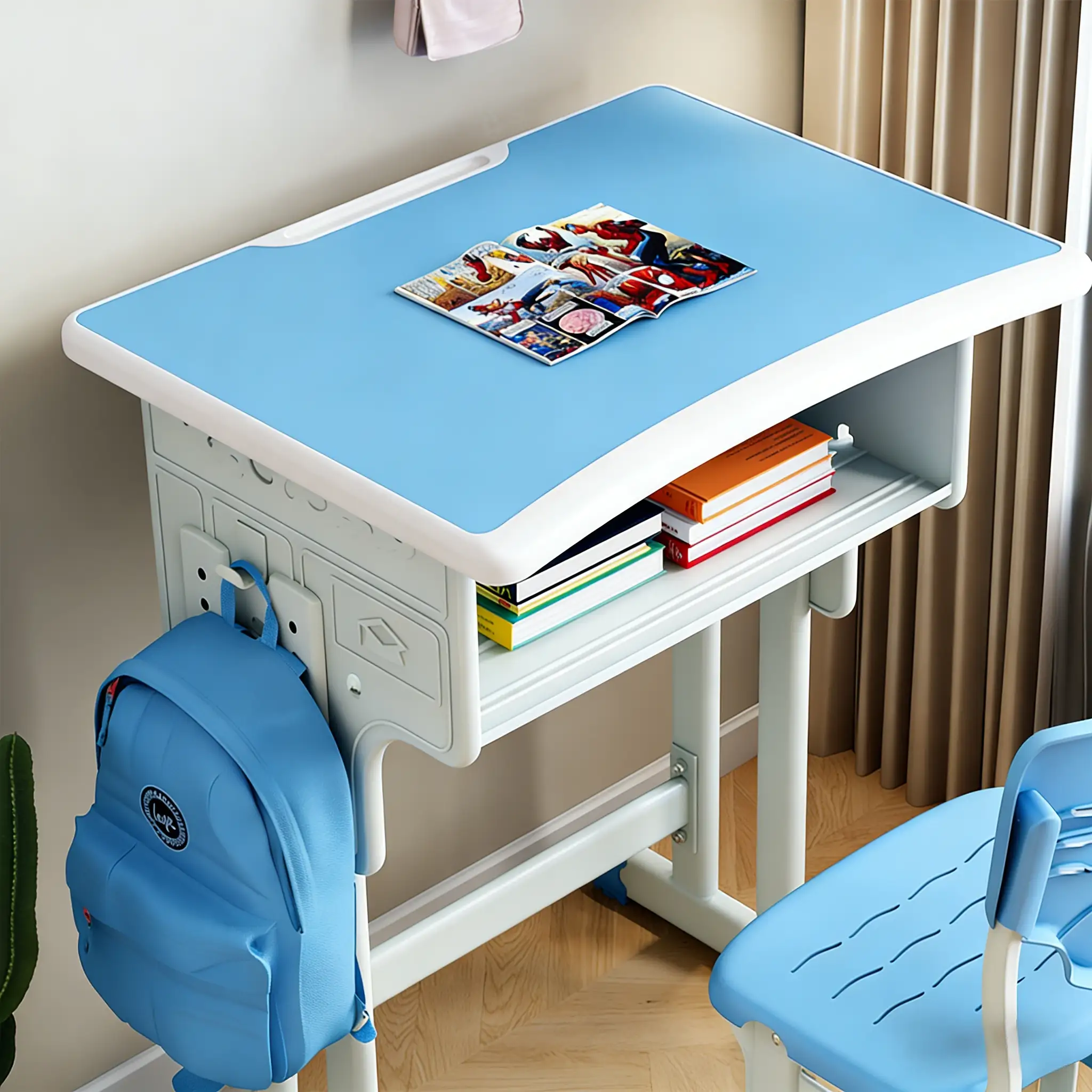 Ergonomic Student Desk and Chair Set for Classroom Dorm Home, Adjustable Study Table with Comfortable Computer Chair for Kids Teens Adults 1