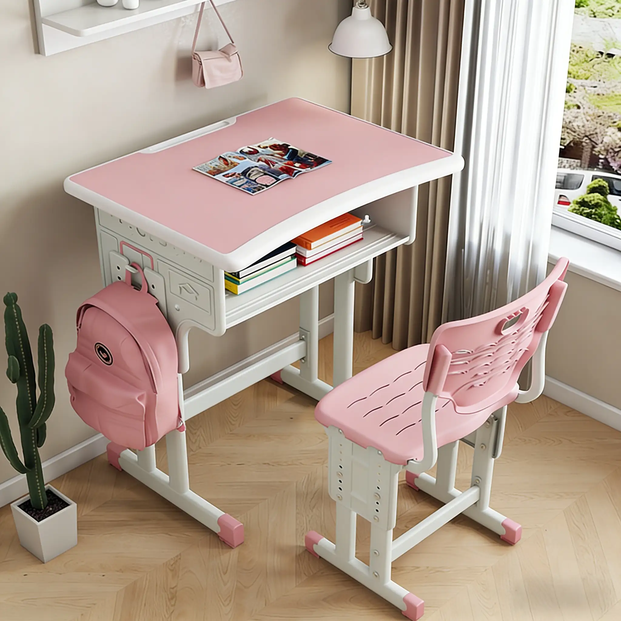 Wholesale Classroom Desks and Chairs Set, Stackable Student Desk with Chair Attached, Heavy-Duty School Furniture Combo for Kids 1