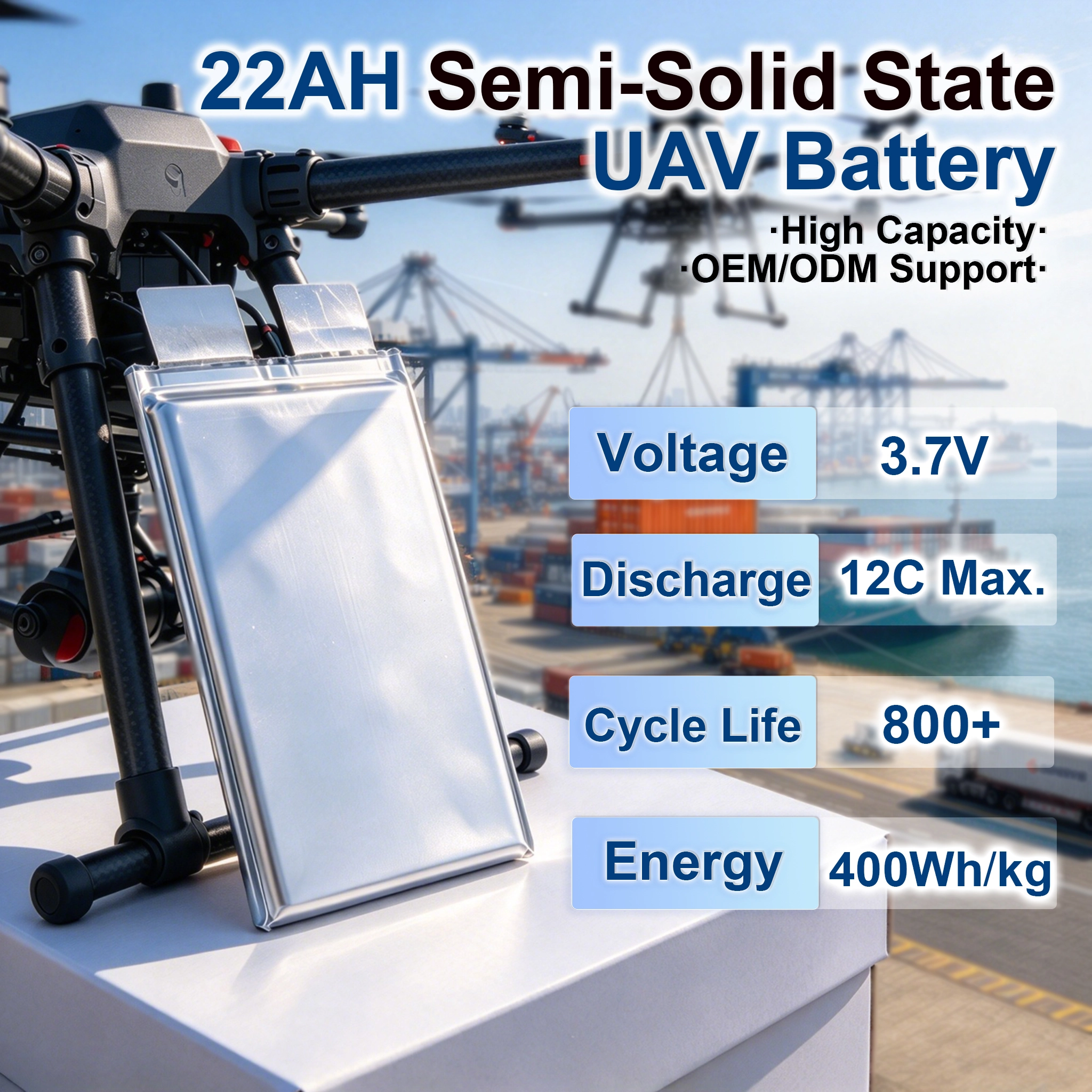 Celda de batería semisólida de 22 Ah y 20 C para drones de mapeo UAV industriales (OEM/ODM) 1