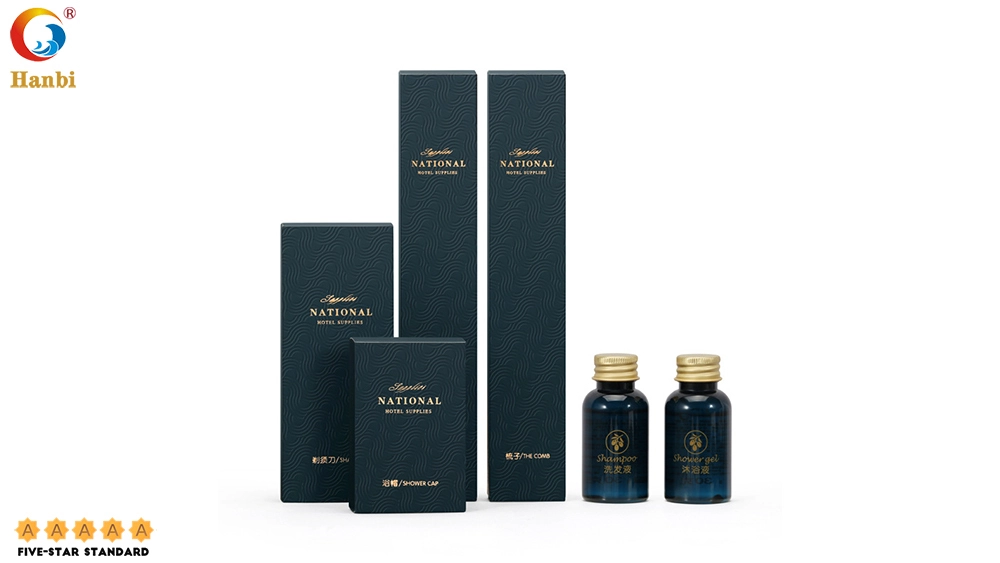 Hanbi Hot Stamping Embossed Hotel Guest Room Toiletries Set Factory Wholesale 1