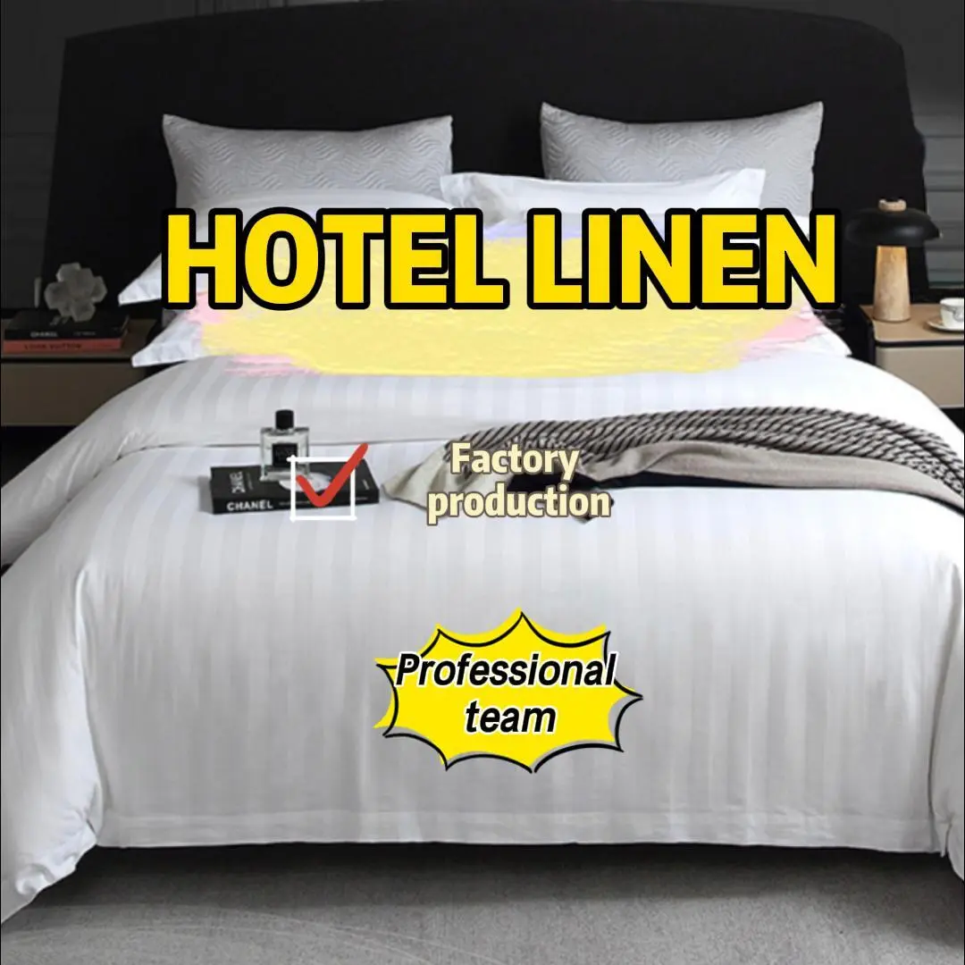 New hotel pure cotton white satin strip 60 striped four-piece quilt set bedding！ 1