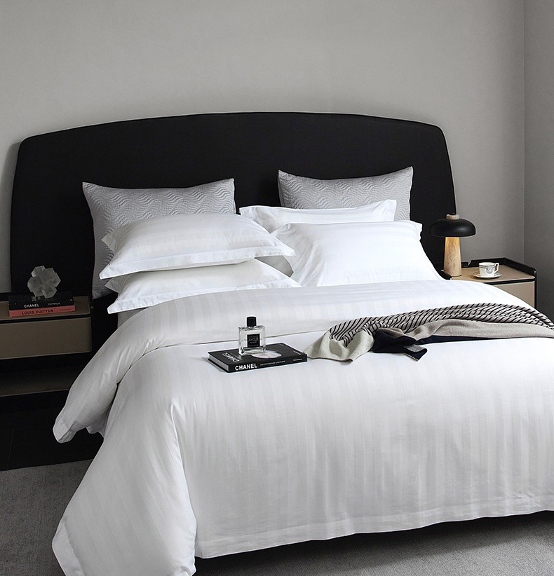 New hotel pure cotton white satin strip 60 striped four-piece quilt set bedding！ 6