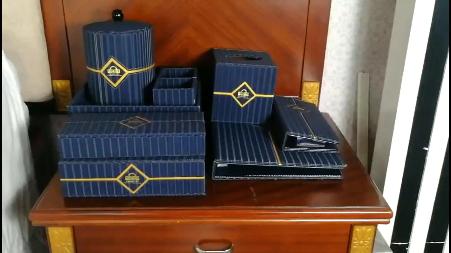 Soft PU leather hotel Nesting trays with leather tissue box leather trash can OEM supplier-Hanbi textile 1