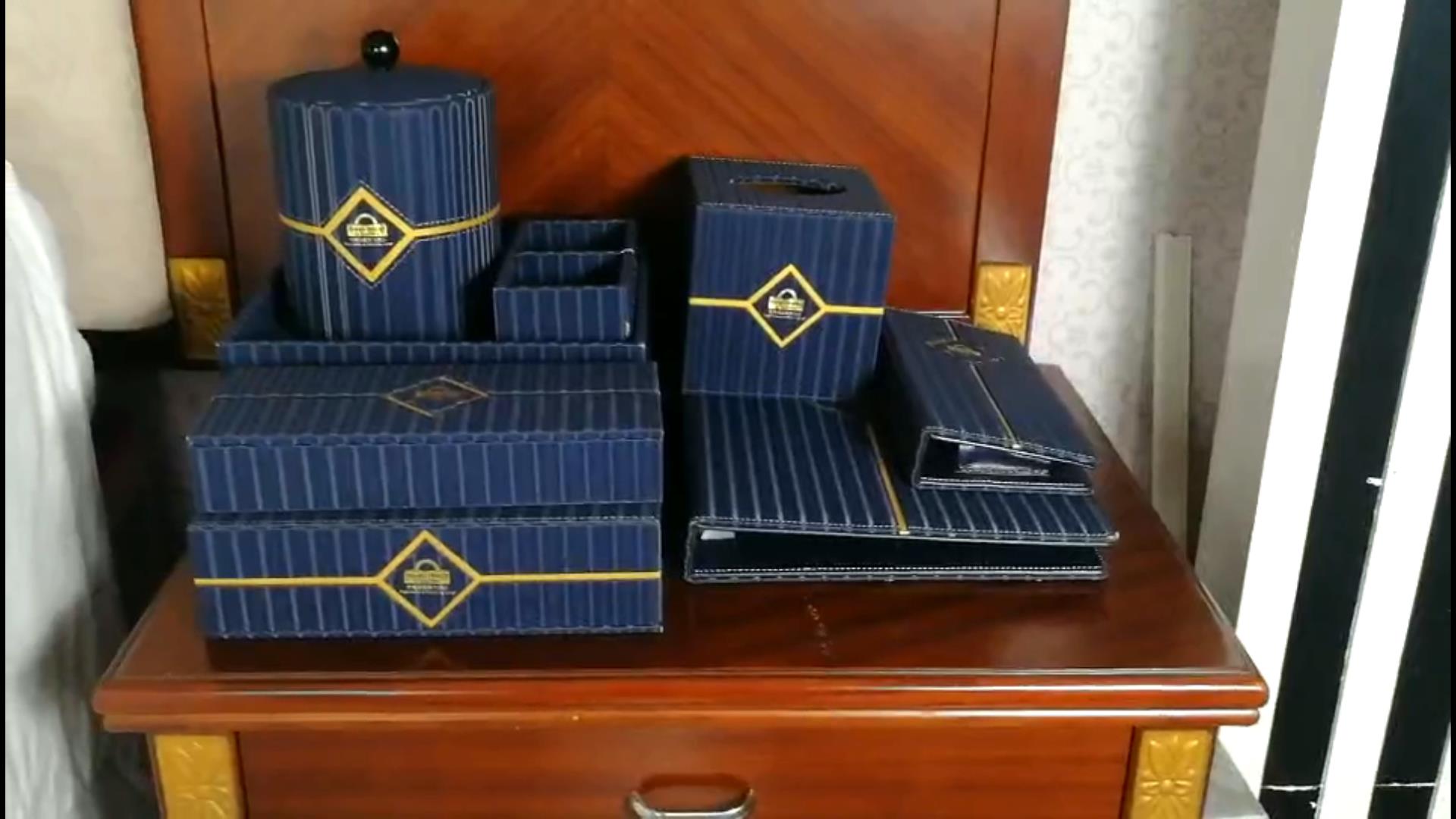 Soft PU leather hotel Nesting trays with leather tissue box leather trash can OEM supplier-Hanbi textile 9