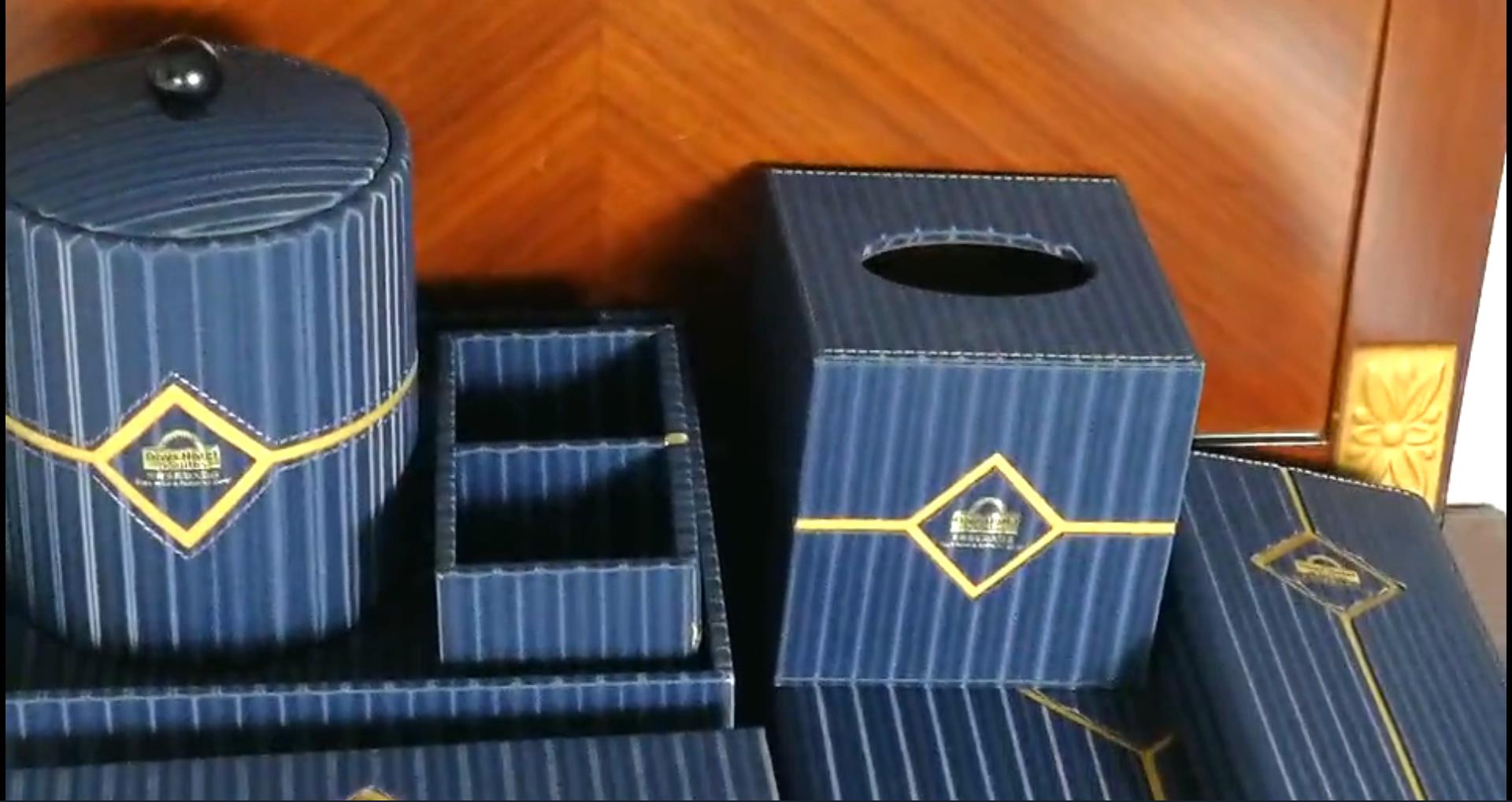 Soft PU leather hotel Nesting trays with leather tissue box leather trash can OEM supplier-Hanbi textile 10