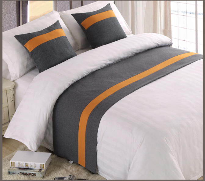 Simple style high end stain bed cover grey & orange assorted colors hotel motel room bed runner with pillowcase 9