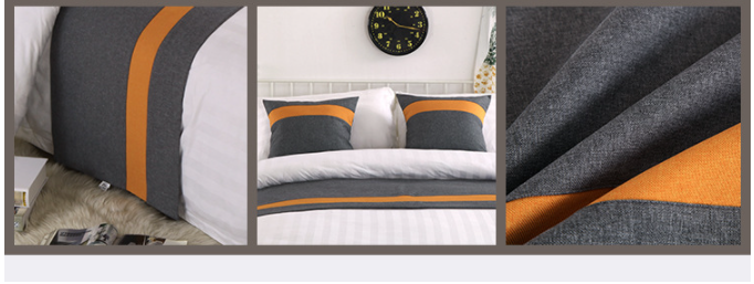 Simple style high end stain bed cover grey & orange assorted colors hotel motel room bed runner with pillowcase 10