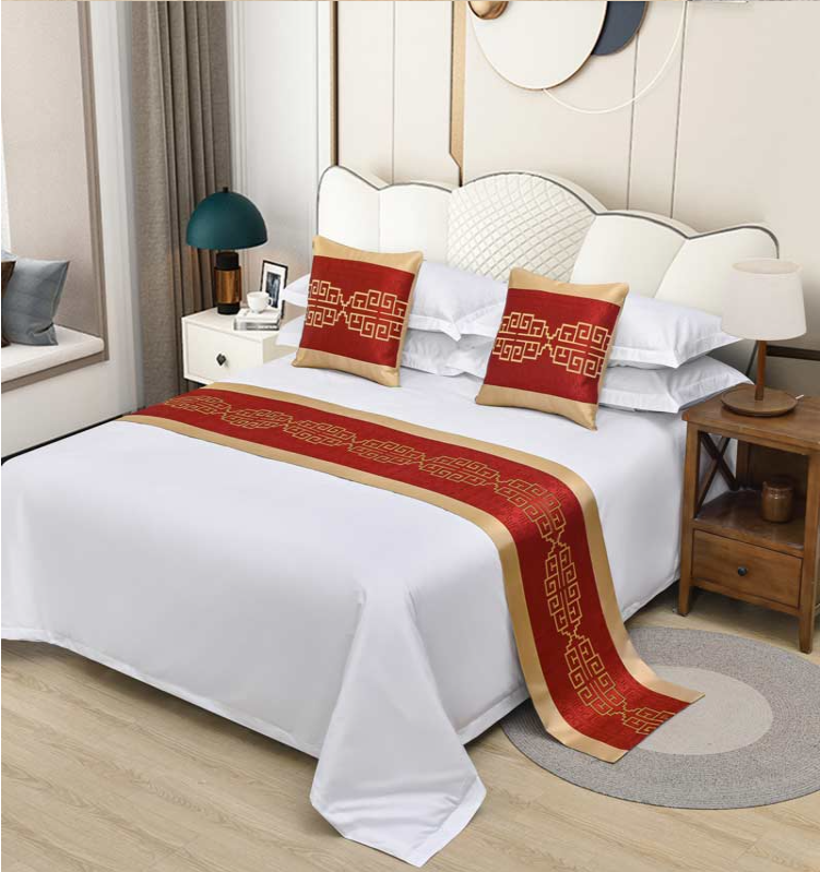 High end hotel European style bed decorate prevent dirty green Geometric Patterns hotel bed runner 5
