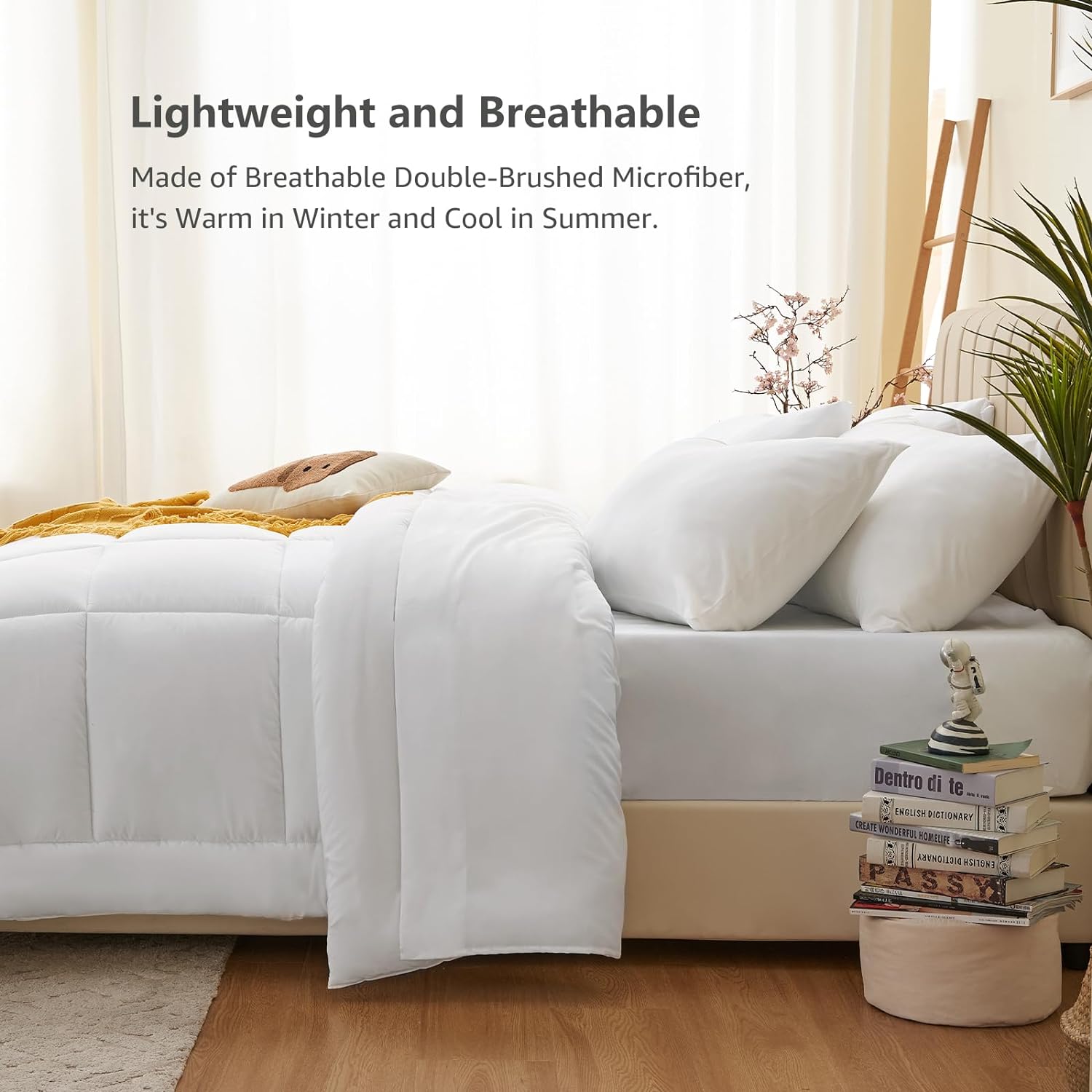 Why is the quilt in the hotel comfortable? What material is it? 1