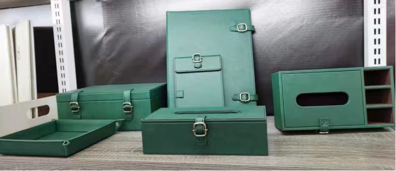 Custom logo 12 pcs hotel leather sundries sets including trays tissue box PU leather goods 1