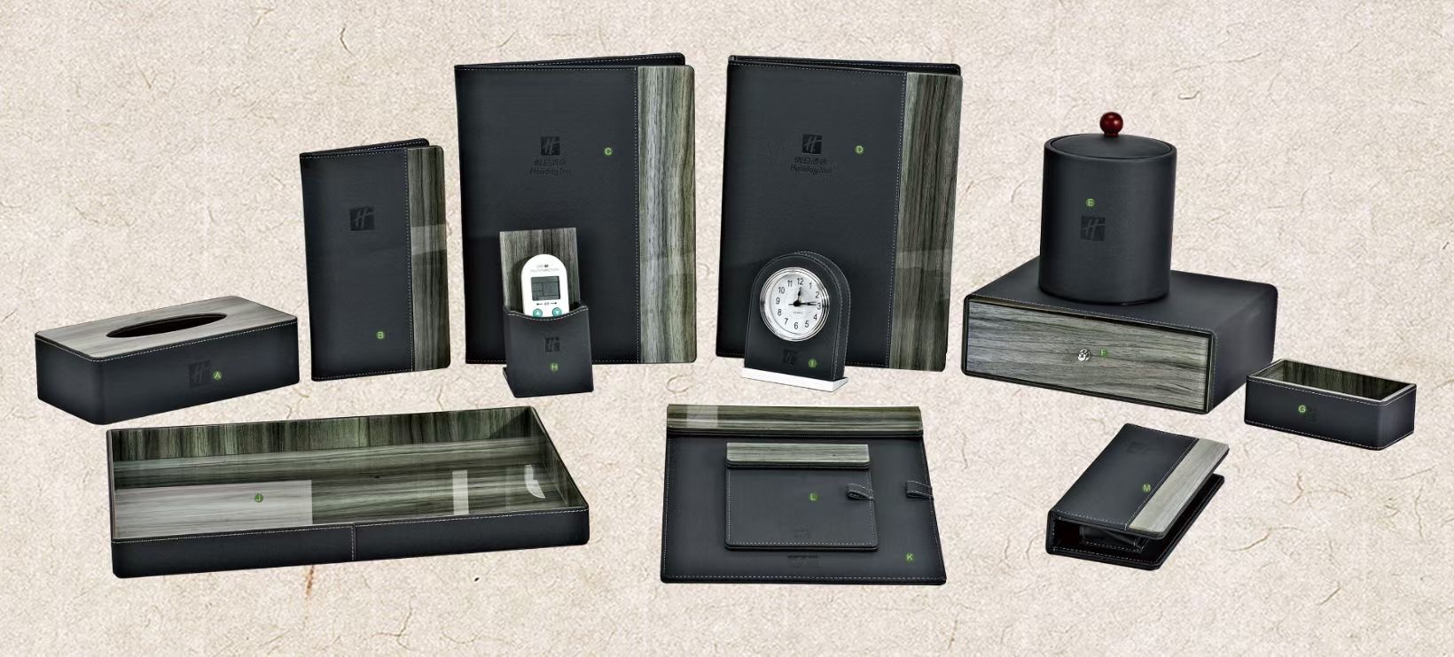 Custom logo 12 pcs hotel leather sundries sets including trays tissue box PU leather goods 5