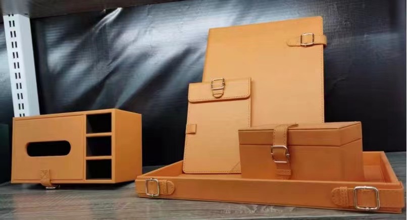 Custom logo 12 pcs hotel leather sundries sets including trays tissue box PU leather goods 2