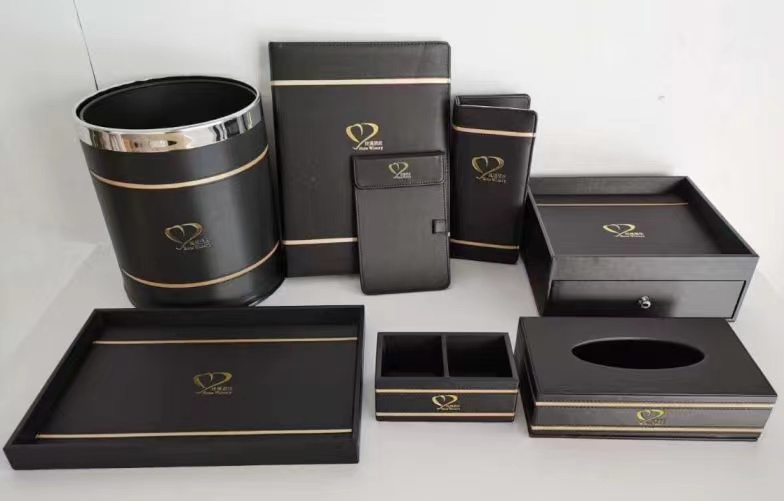 Custom logo 12 pcs hotel leather sundries sets including trays tissue box PU leather goods 3