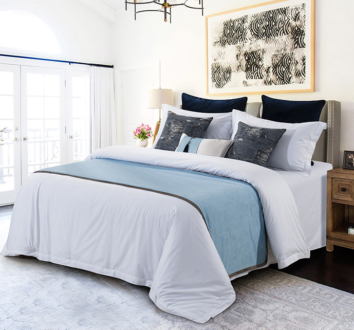 Customized high end hotel small decorate bed scarf motel light green bedding with bed runner 3