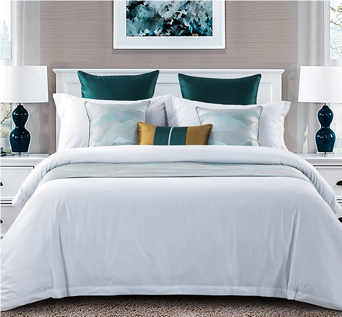 Customized high end hotel small decorate bed scarf motel light green bedding with bed runner 2