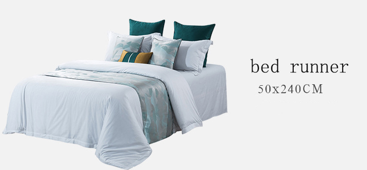 Customized high end hotel small decorate bed scarf motel light green bedding with bed runner 1