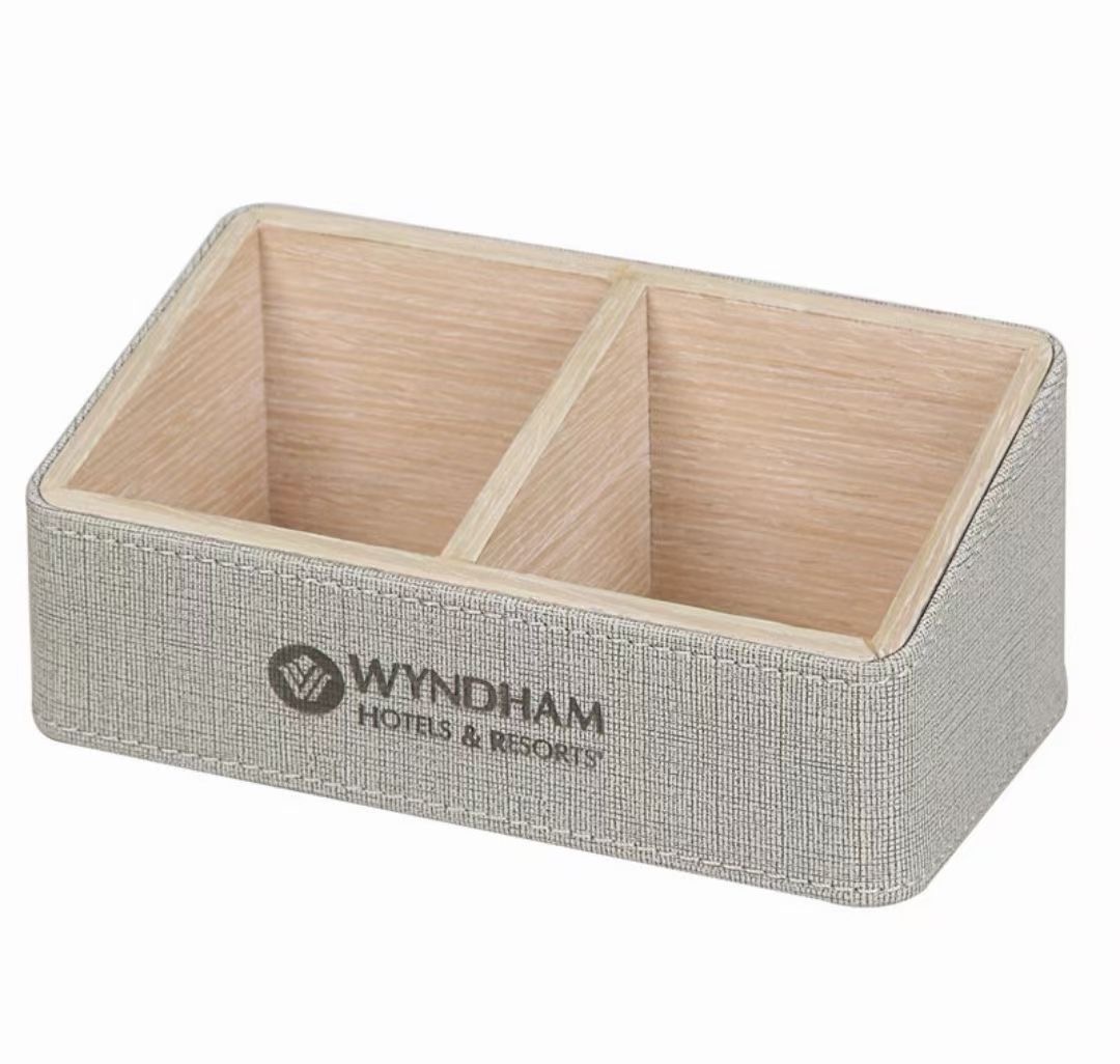 Customized logo hotel room leather sundries PU soft leather trays grey 12pcs leather set 4