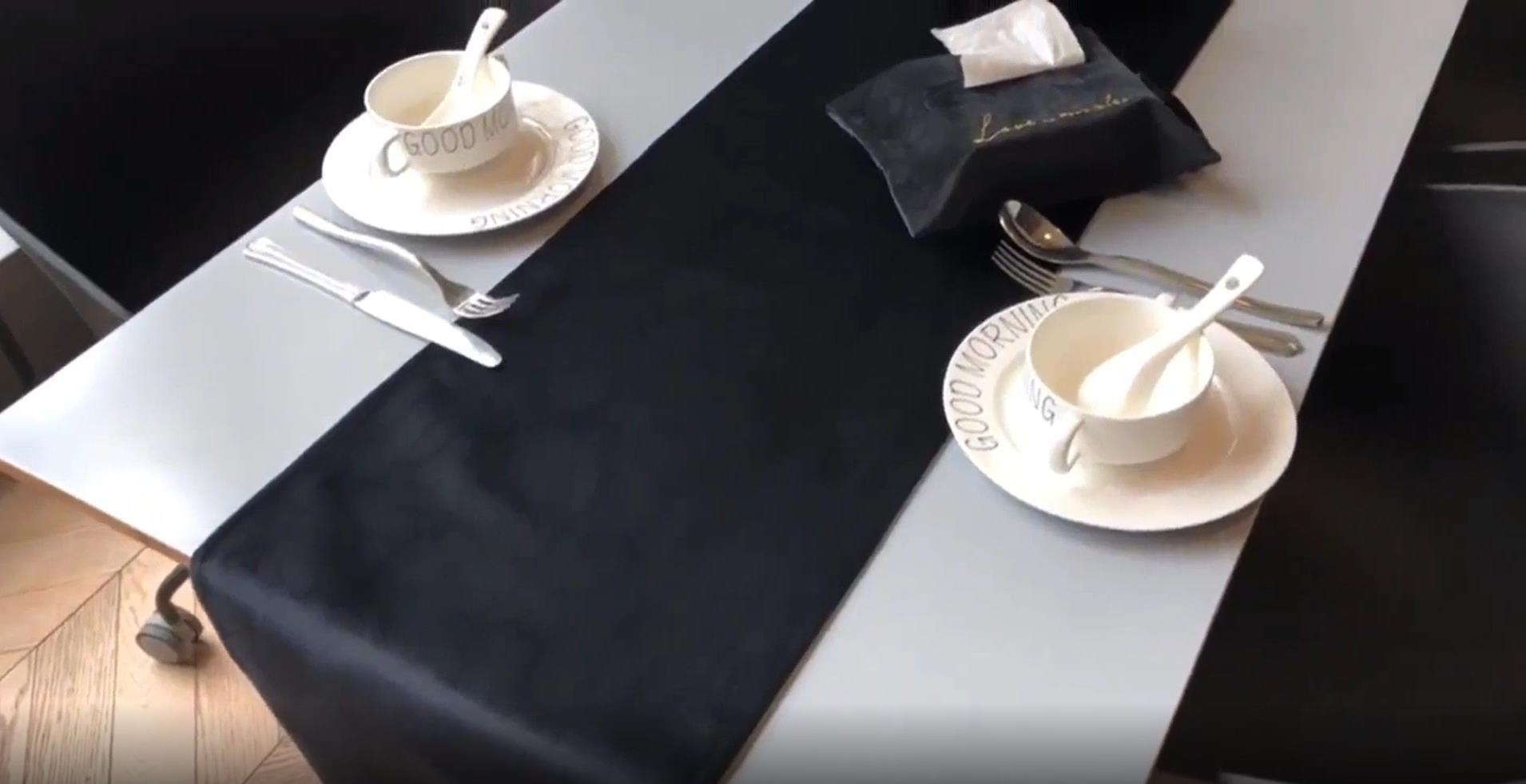 Black fluffy long table runner coffee & tea table ornament meal mat factory supplier 1