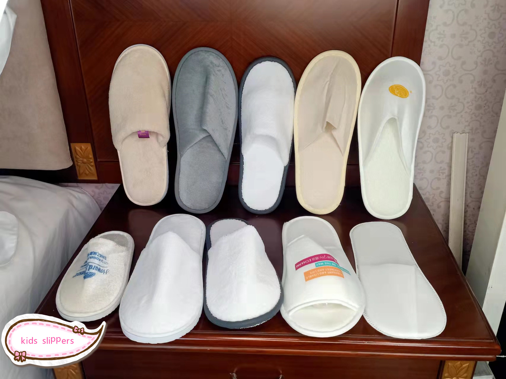 Wholesale disposable slippers for hotels including normal adult and kids size slippers 1